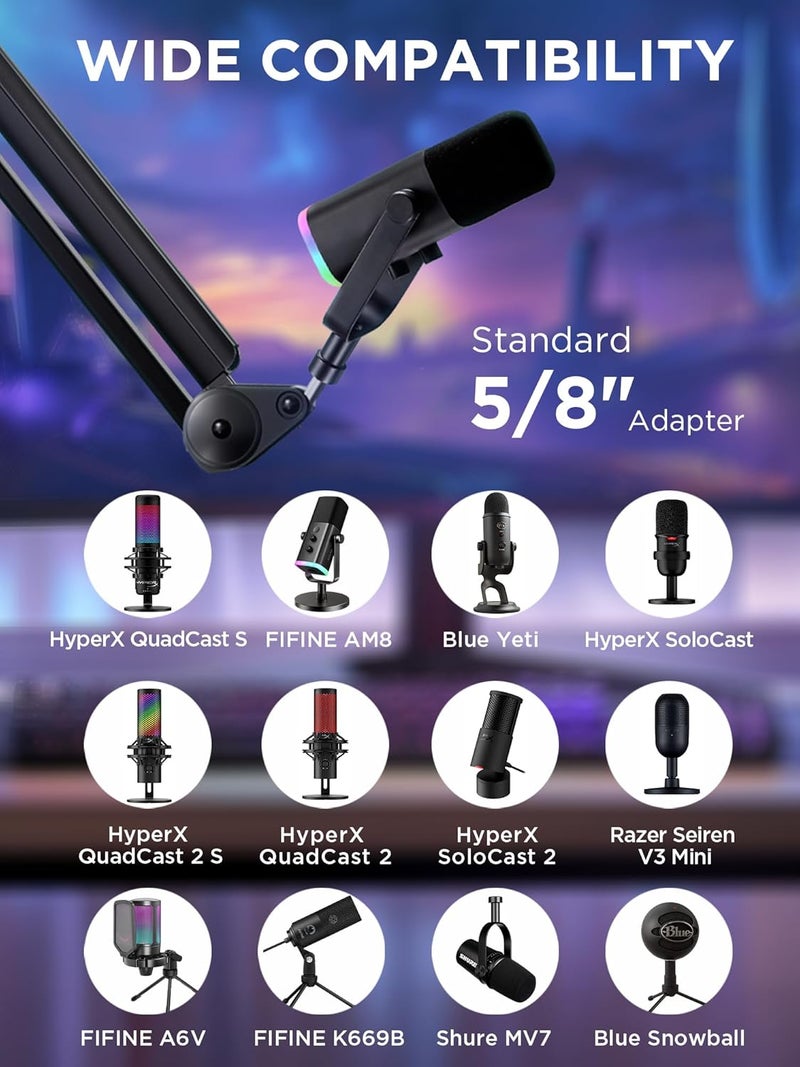 InnoGear Mic Boom Arm Microphone Stand Cable Management for Blue Yeti FIFINE AM8 K669B HyperX QuadCast S SoloCast AT2020 Shure SM7B MV7 and Other Microphone - Image 2